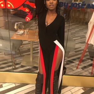 Black Jumpsuit with Red and White Stripes